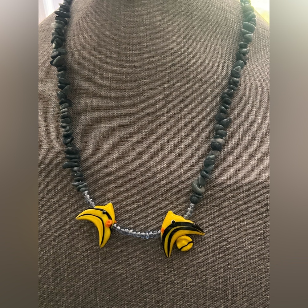 Yellow and Black Fish Pendant Necklace